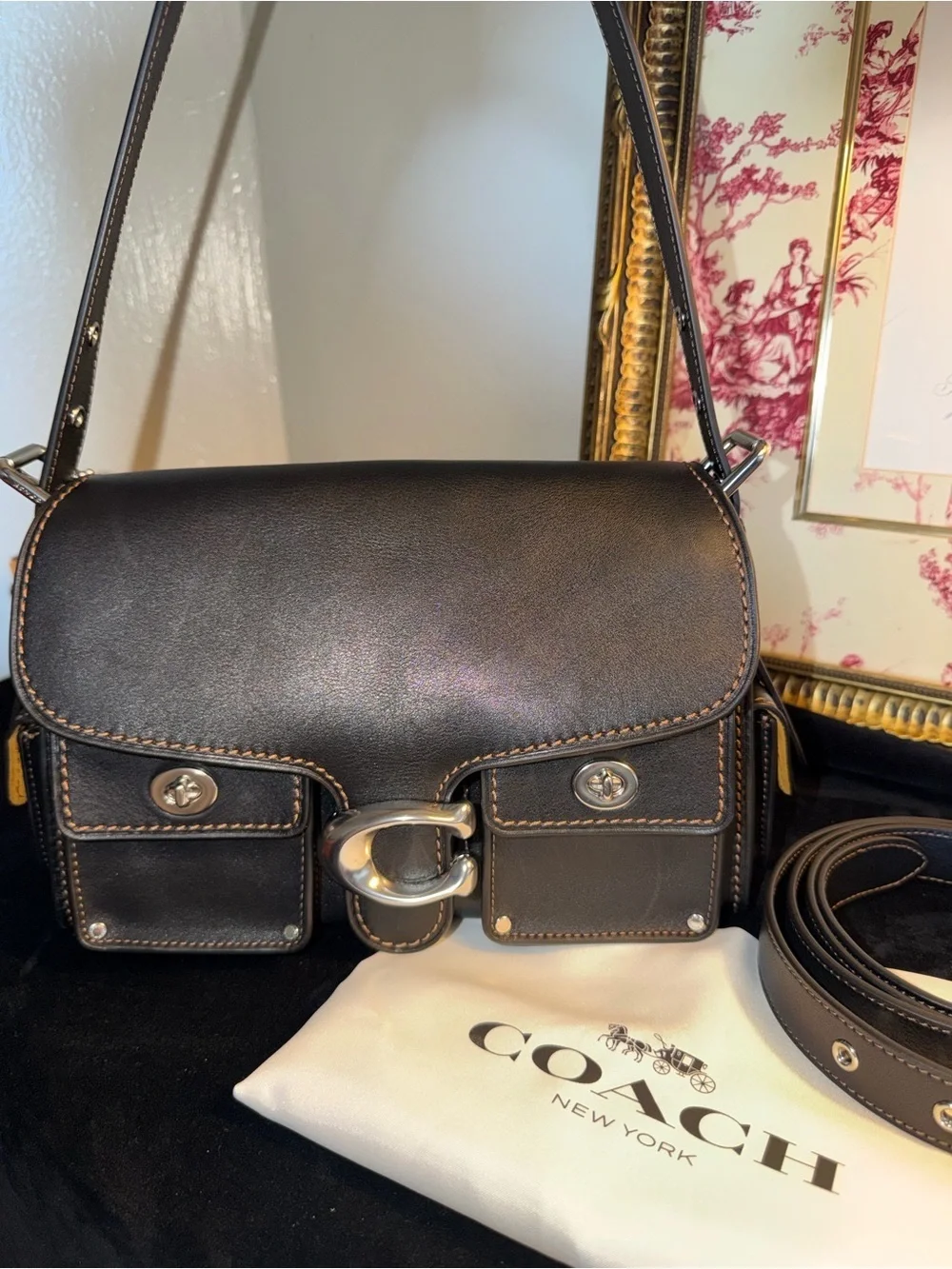 Coach Black Leather Crossbody Bag with Silver Hardware